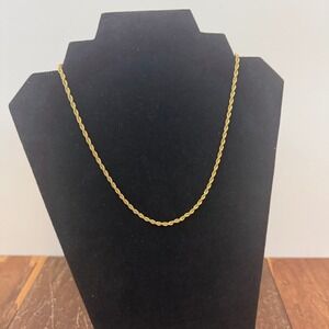 Vintage Gold Tone Rope Chain Necklace 18 Inch Lobster Clasp Jewelry‎